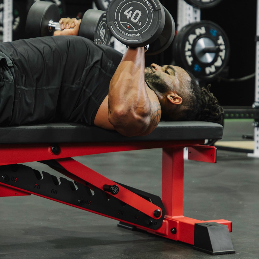 Titan Fitness TITAN Series Red Adjustable Bench, Supports 600 LB Incline, 1,000 LB Flat