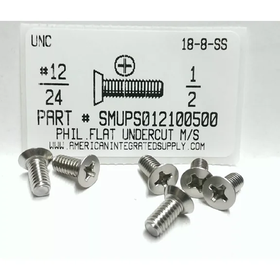 #12-24X1/2 Undercut Flat Head Phillips Machine Screws Stainless Steel (20)