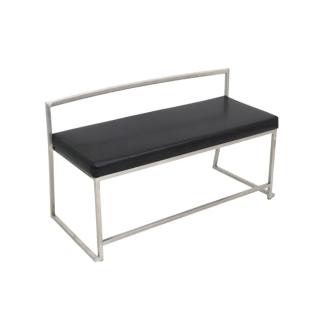 44" Fuji Contemporary Black Faux Leather Dining and Entryway Bench