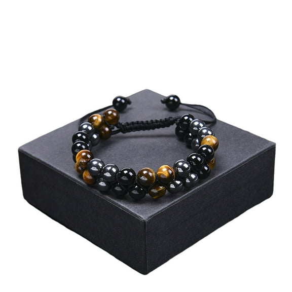 JikouIivo Hematite Beads Black Agate Lava Rock Stones Tiger Eye Bracelets for Men Double Layer Stress Relief Aromatherapy Essential Oil Diffuser Healing Lava Bracelet Adjustable Valentine's Day