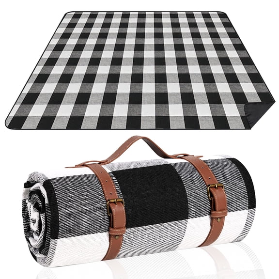 LANDLIT Extra Large Picnic Outdoor Blanket, 80"x 80" Waterproof and Foldable Beach Blanket with Carry Strap, 3-Layer Soft Fleece Outdoor Blanket for 6 to 8 Adults Camping, Travel, Park, Grass, Patio