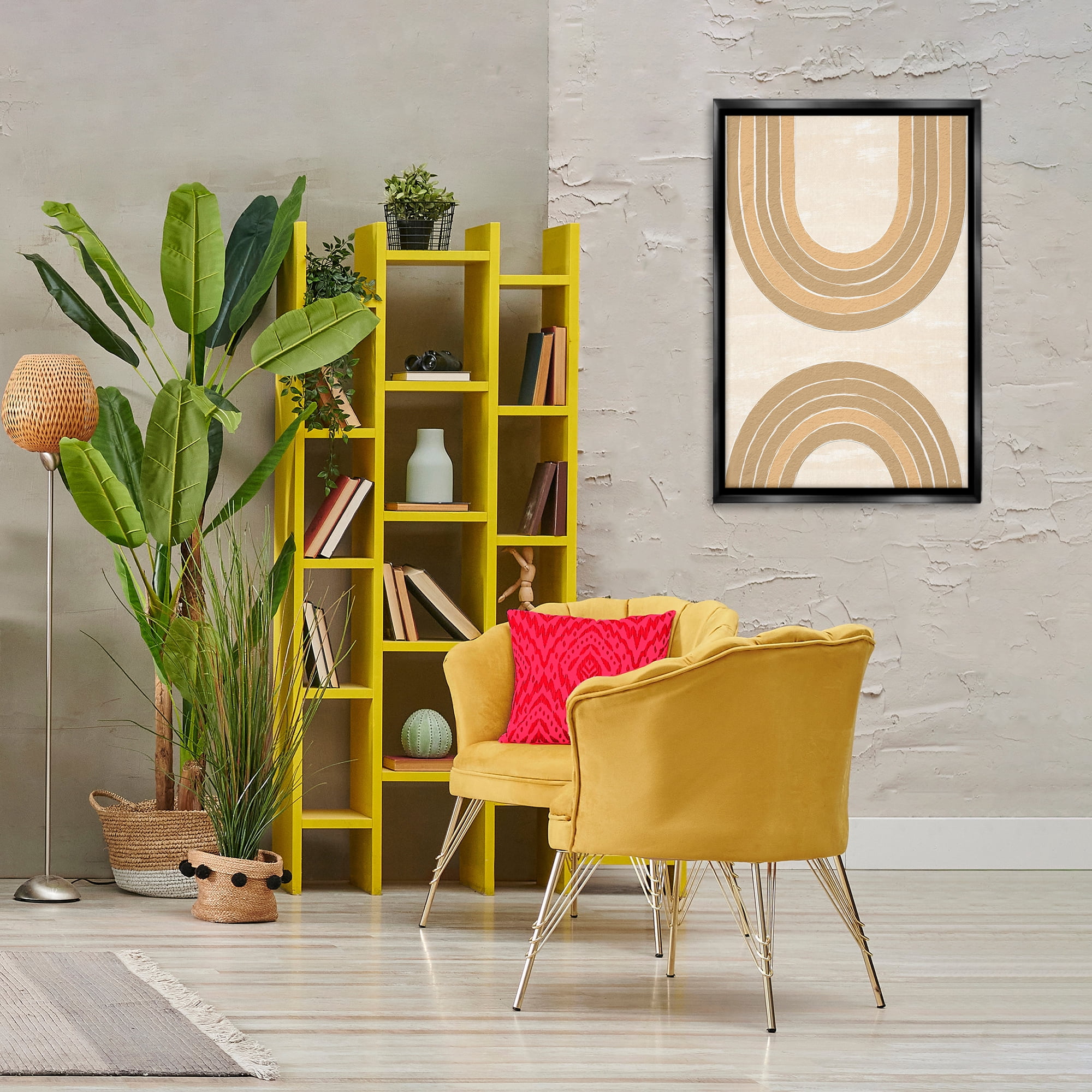 Stupell Industries Neutral Rainbow Arches Abstract Painting Black Floater Framed Canvas Art Print Wall Art, 21 x 31