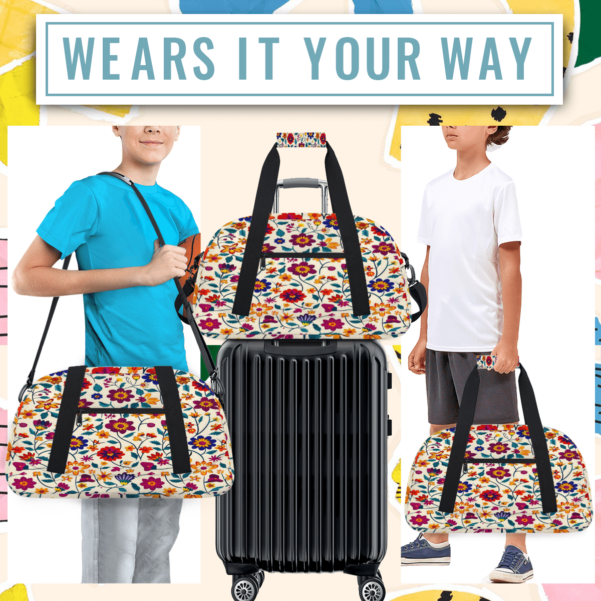 Herdesigns Sports Duffle Bags Travel Duffle Bag Gym Bag Mexico Floral Colorful Ornate Ethnic Weekender Travel Bag Waterproof Overnight Bag Carry On Travel Tote Bag Dance Bags