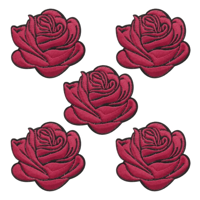 5 Piezas de Parche Bordado de Rosa Color Vino, Parches Decorativos 3D para Coser/Planchar en Vestidos y Jeans de Mujer