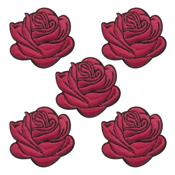 5 Piezas de Parche Bordado de Rosa Color Vino, Parches Decorativos 3D para Coser/Planchar en Vestidos y Jeans de Mujer