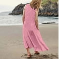 thumbnail image 3 of Vestido largo sin mangas de lino para mujer: vestido informal con cuello redondo y bolsillos, poliéster/spandex, tallas S-XXL., 3 of 6