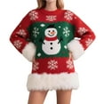 thumbnail image 1 of Suéter Navideño de Larga, Cuello Redondo y Medio para Mujer, con Estampado de Copos de Nieve en Jacquard y Colores Contrastantes Escarlata S, 1 of 6