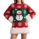 thumbnail image 1 of Suéter Navideño de Larga, Cuello Redondo y Medio para Mujer, con Estampado de Copos de Nieve en Jacquard y Colores Contrastantes Escarlata L, 1 of 6