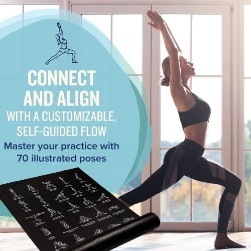 Yoga Mat for Women and Men - Large, 5mm Thick, 68 Inch Long, Non Slip Exercise Mats w/ 70 Printed Yoga Poses for Pilates, Workout and Stretching - Home and Gym Essentials