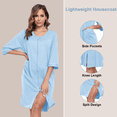 thumbnail image 4 of EA'S SECRET Women's Lightweight 100% Cotton Mid-Length Robe Zip Front Bathrobe 3/4 Sleeve Spa Kimono Robe Bridesmaid Bride Party Robes Sleepwear Bath Robes with Pockets(Light Blue,L), 4 of 7
