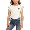 thumbnail image 4 of Auroural Toddler Girls Clothes 2T - 3T Girls Ruffle Sleeve Drawstring Crop Tops with Cute Embroidery - Casual Summer T-Shirt for Kids 2-10 Years, 4 of 7