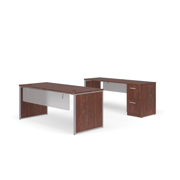 OFM Fulcrum Series Office Furniture Set, 72" Table Desk, 72" Credenza, Filing Cabinet, Modesty Panel, Leg Panels, in Cherry