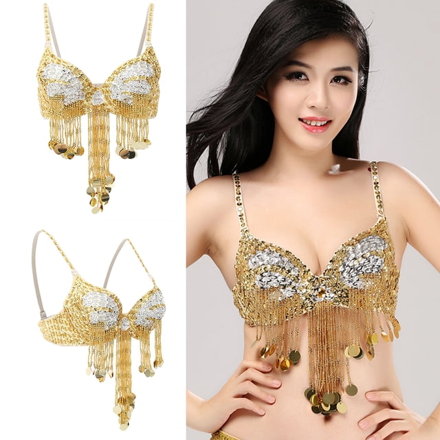 Sujetador para danza del vientre Colcomx con lentejuelas oro para mujer