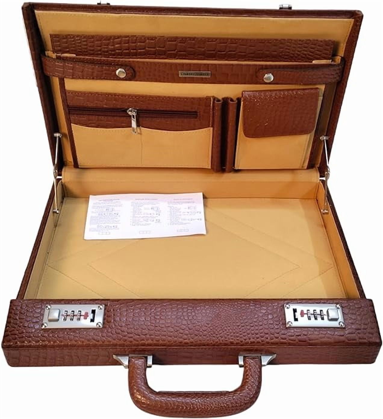 LINDSEY STREET Pure Leather Briefcase Executive Handbag for Men's Leather Attache Briefcase 14 Inch Laptop MacBook Carry Case