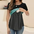 thumbnail image 2 of Youmylove Maternity Summer Short Sleeve V Neck Color Block Tops T Shirt For Breastfeeding Womens Nursing Tshirts Soft Cozy Blouse, 2 of 7