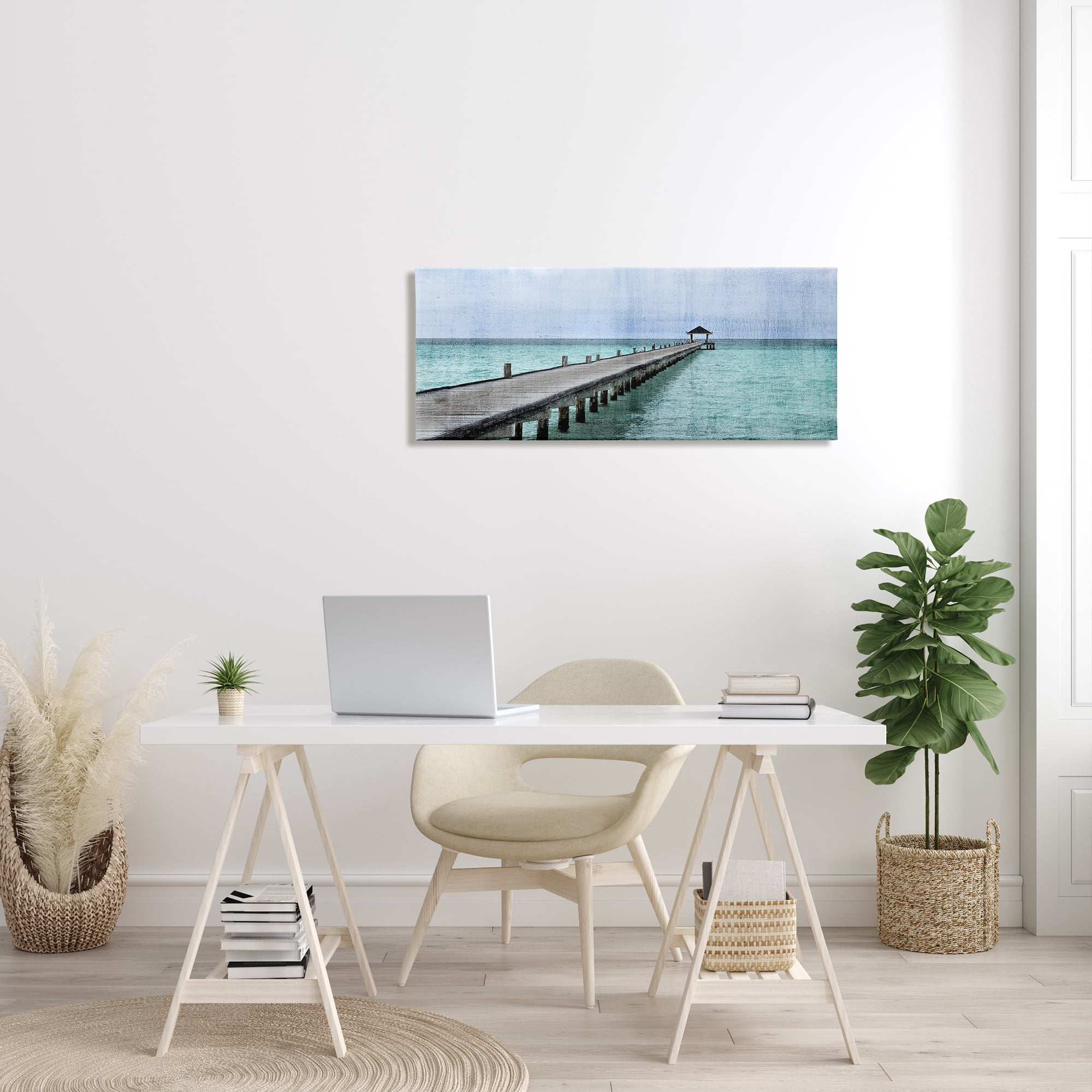 Stupell Industries Long Wharf Beach Paradise Distressed Ocean Waters Landscape Photography Gallery Wrapped Canvas Print Wall Art, 17 x 40