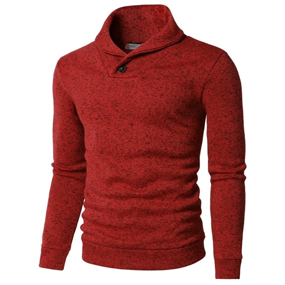 H2H Mens Casual Knited Slim Fit Pullover Sweater Shawl Collar With One Button Point RED US M/ASIA L (KMOSWL036)