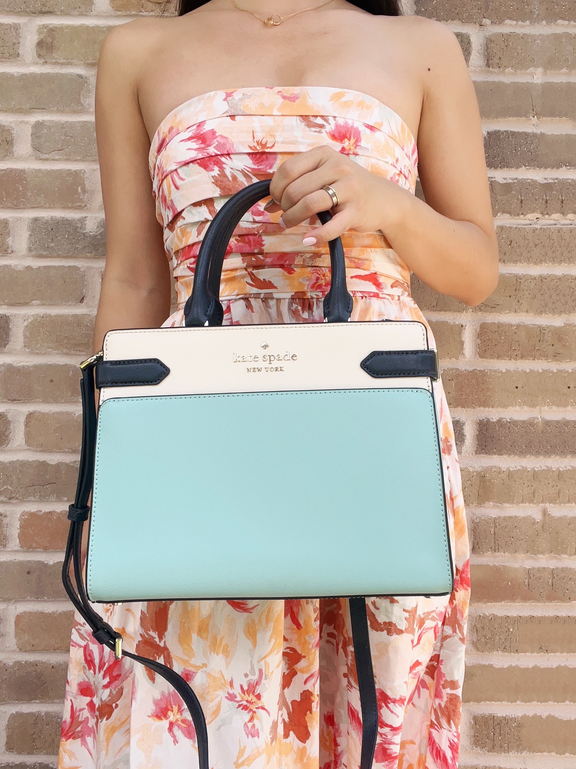 Kate Spade Staci Medium Top Zip Satchel Crossbody Poolside Multi Blue Colorblock