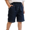 thumbnail image 4 of Angala Child Shorts Elastic Waist Solid Denim Shorts Summer Relaxed Fit Breathable Dailywear Toddler Boys Shorts Size 2-3 Years Dark Blue, 4 of 8