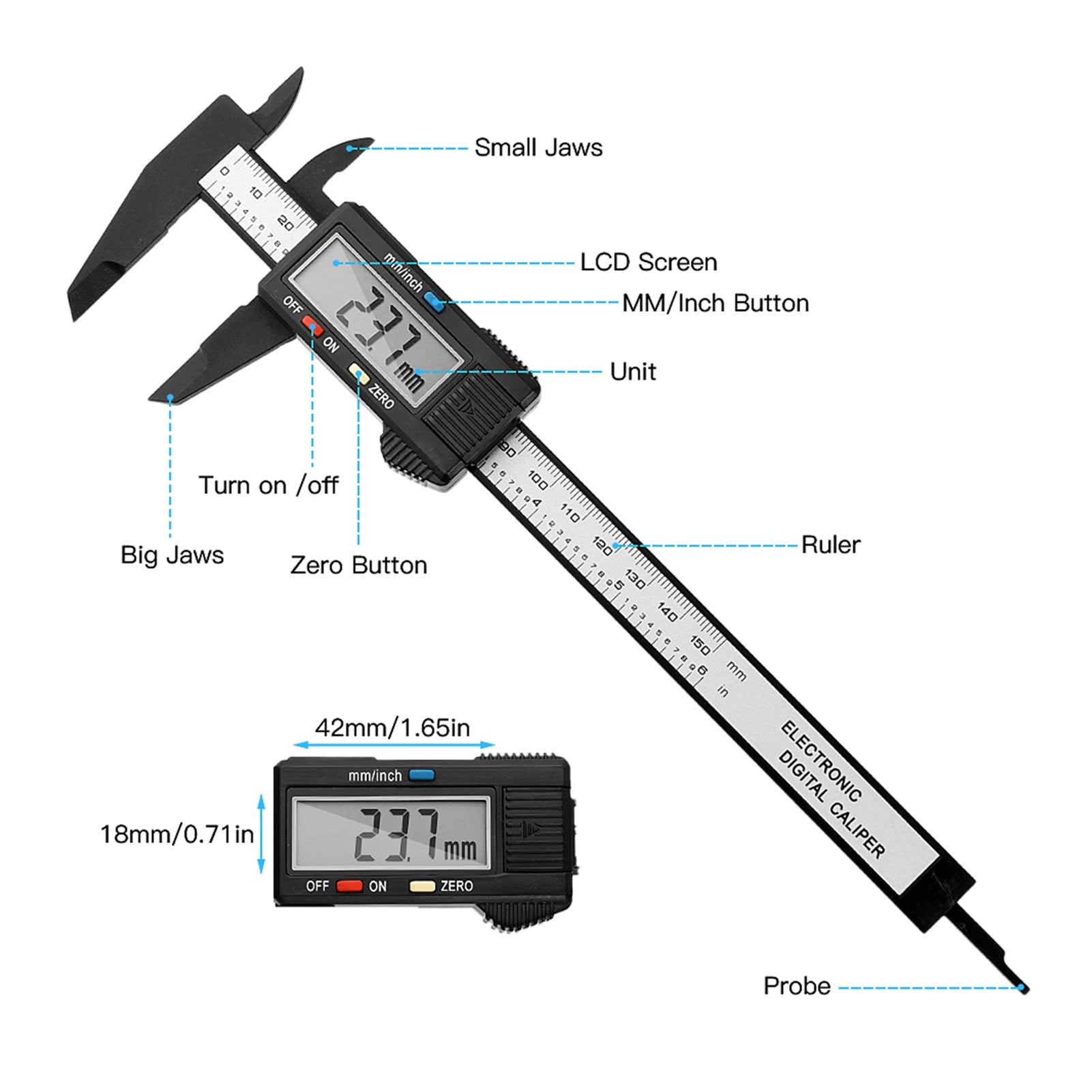 150mm 6inch Electronic Digital Caliper Carbon Fiber Dial Vernier Caliper Gauge Micrometer Measuring Tool Digital Ruler