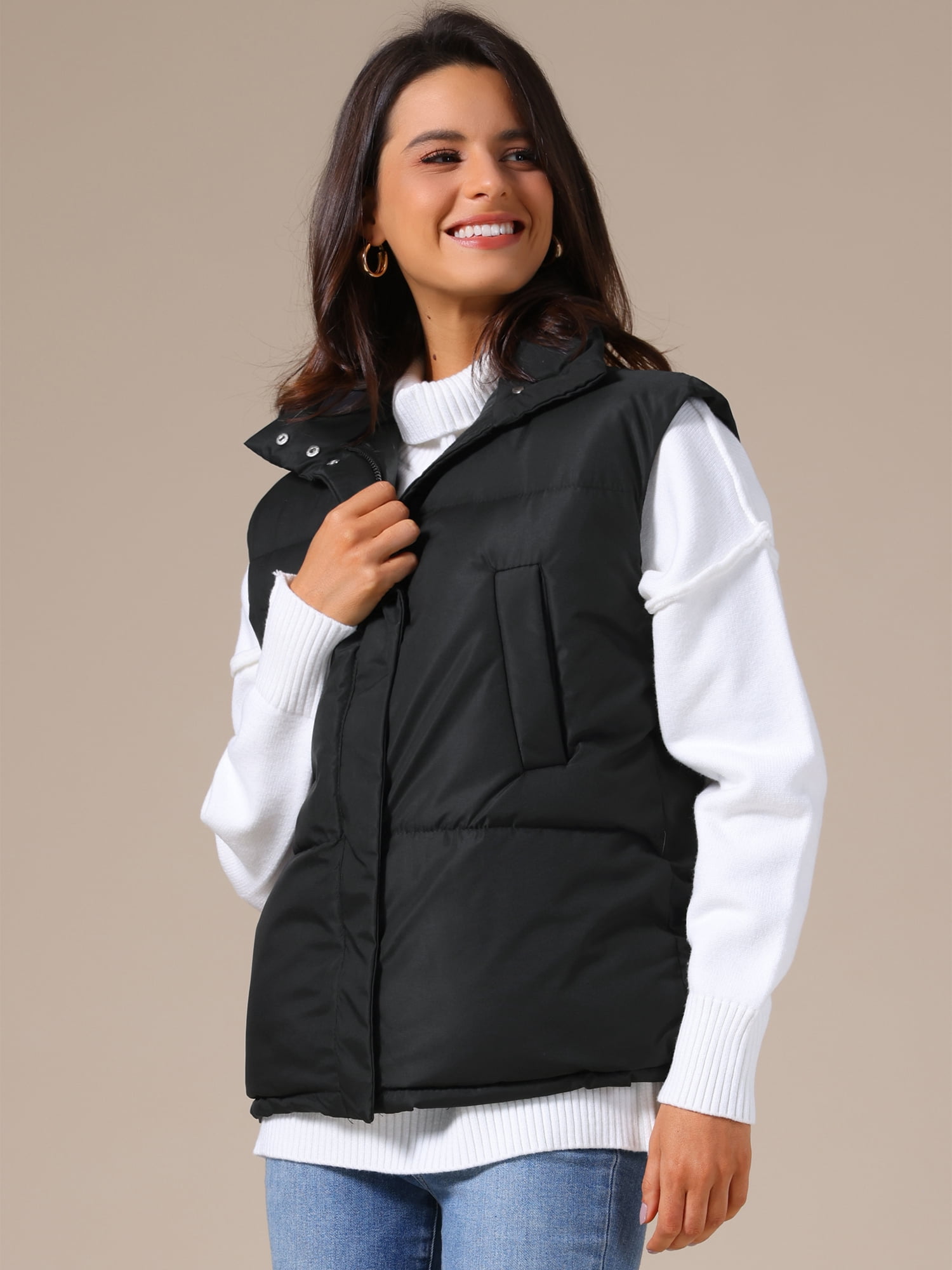 DARING DIVA Women's Puffer Vest Stand Collar Sleeveless Lightweight Jacket XL Black