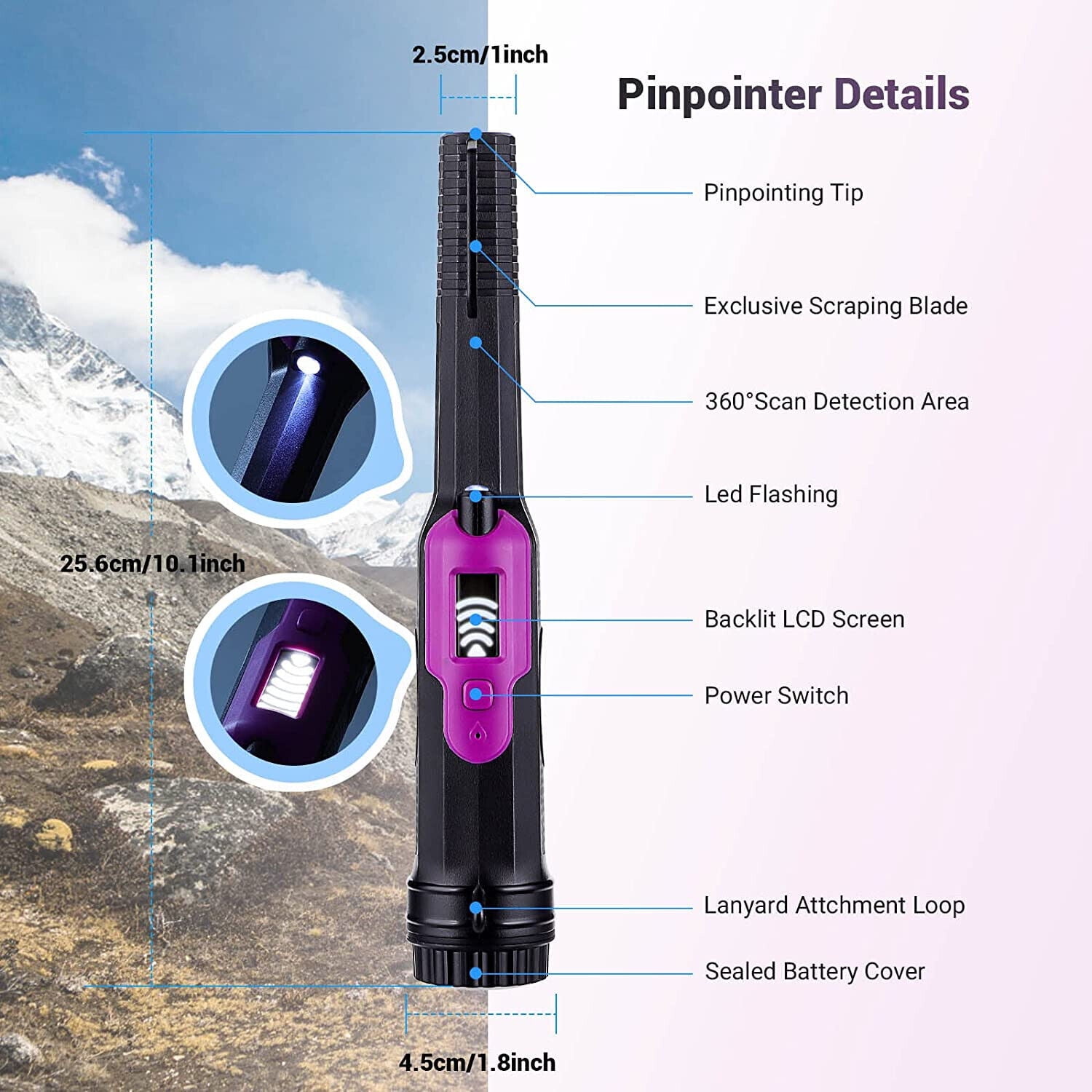 Metal Detector Pinpointer Handheld Pin Pointer Search Finder Probe With LCD Display,IP68 Waterproof 50Ft Depth for Adult,Metal Reader in 3 Alarm Modes