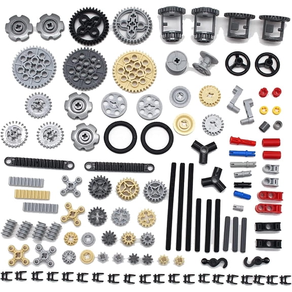116PCS Gear and Axle Parts Set Compatible with Lego Technic Parts, DIY moc Gears Chain lnks Pins Axles Differential Assortment Pack (Random Color)