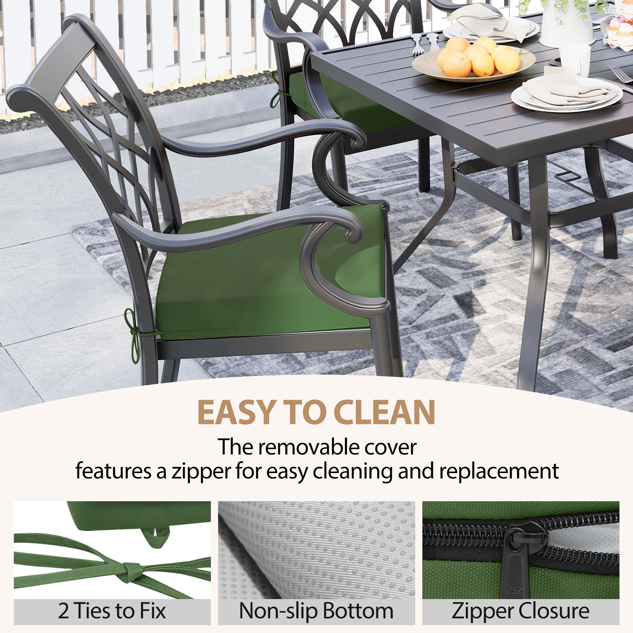 Outdoor Seat Cushion for Patio Furniture Dining Chair Pad Replacement, 18.5x16, Set of 2, Dark Moss Green