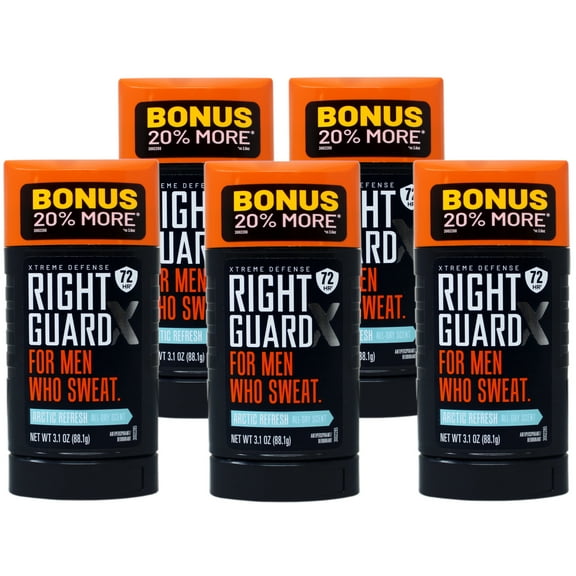 5 Pack - Right Guard Xtreme Defense Antiperspirant & Deodorant for Men Who Sweat, 72 HR, Arctic Refresh All-Day Scent, 3.1oz