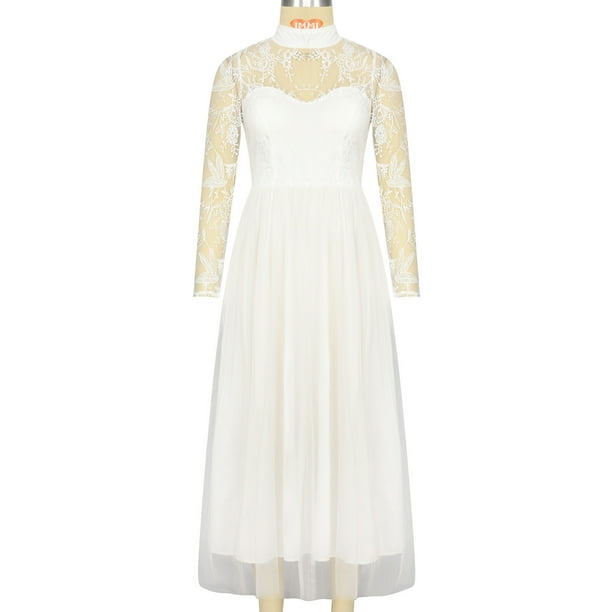 Vestido a media pierna con cuello redondo y corte ajustado de