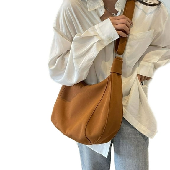 Women Men Japanese Canvas Solid Color Crossbody Bag Large Capacity Shoulder Bag Dumpling Bag with Adjustable Strap