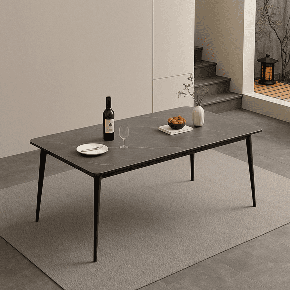 Mesa de Comedor Escritorio Oficina Moderna de Piedra Sinterizada Gris 140x80 cm Estilo Elegante Interior Exterior