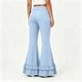 thumbnail image 4 of Flare Pants for Women Wide Leg Elastic Waist Loose Casual Pants Layered Ruffled Hem Pants with Pockets, S, 4 of 5