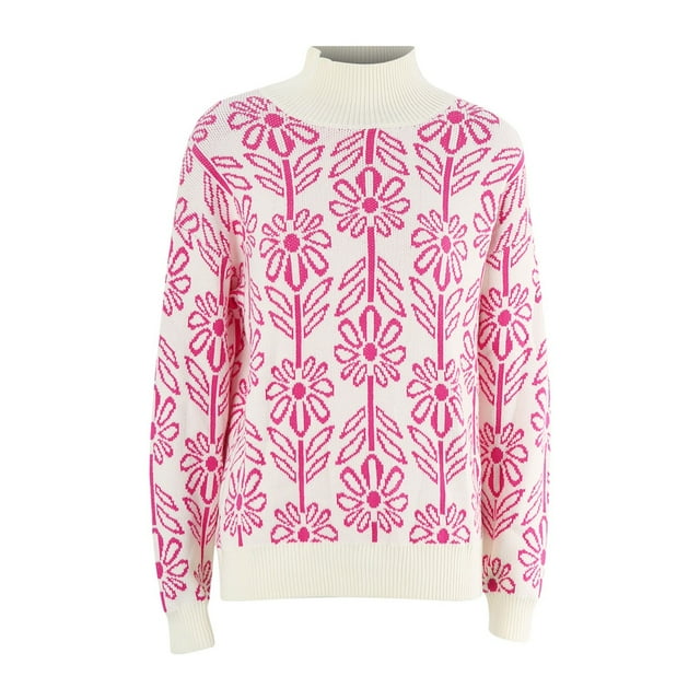 aDJFDGT Robes Chandails d'Automne pour Femmes 2024 Grande Taille Chandail à Col Roulé Décontracté Confortable d'Automne et d'Hiver à Fleurs Chandail Grande Taille