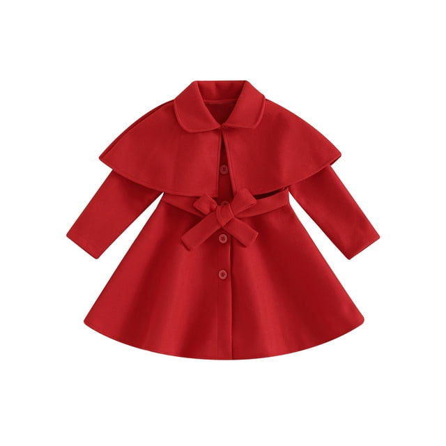 Honganda Toddler Girl Woolen Pea Coat Long Sleeve Button Cardigan Jacket for Infant Baby Spring Fall Outwear