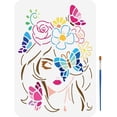 thumbnail image 1 of Plantilla para pintar una niña mariposa, 8.3 x 11.7 pulgadas. Plantilla de mujer con flores con 1 pincel. Plantilla de diseño de mujer con mariposa y rosa., 1 of 9