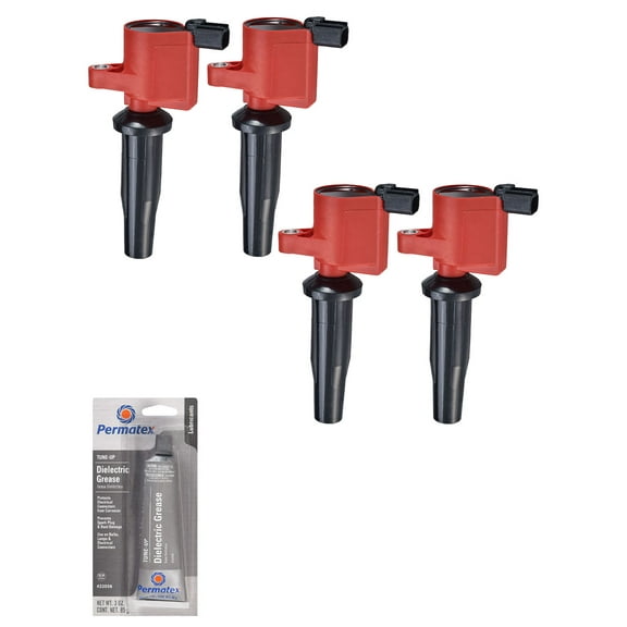 Set of 4 ISA Engergy Ignition Coil and Tune Up Grease Compatible with 2003-2013 Ford Escape Focus Transit Connect Mercury Mariner Mazda 3 2.0L 2.3L L4 Compatible with 4M5G12A366BC DG507 DG541 C1453