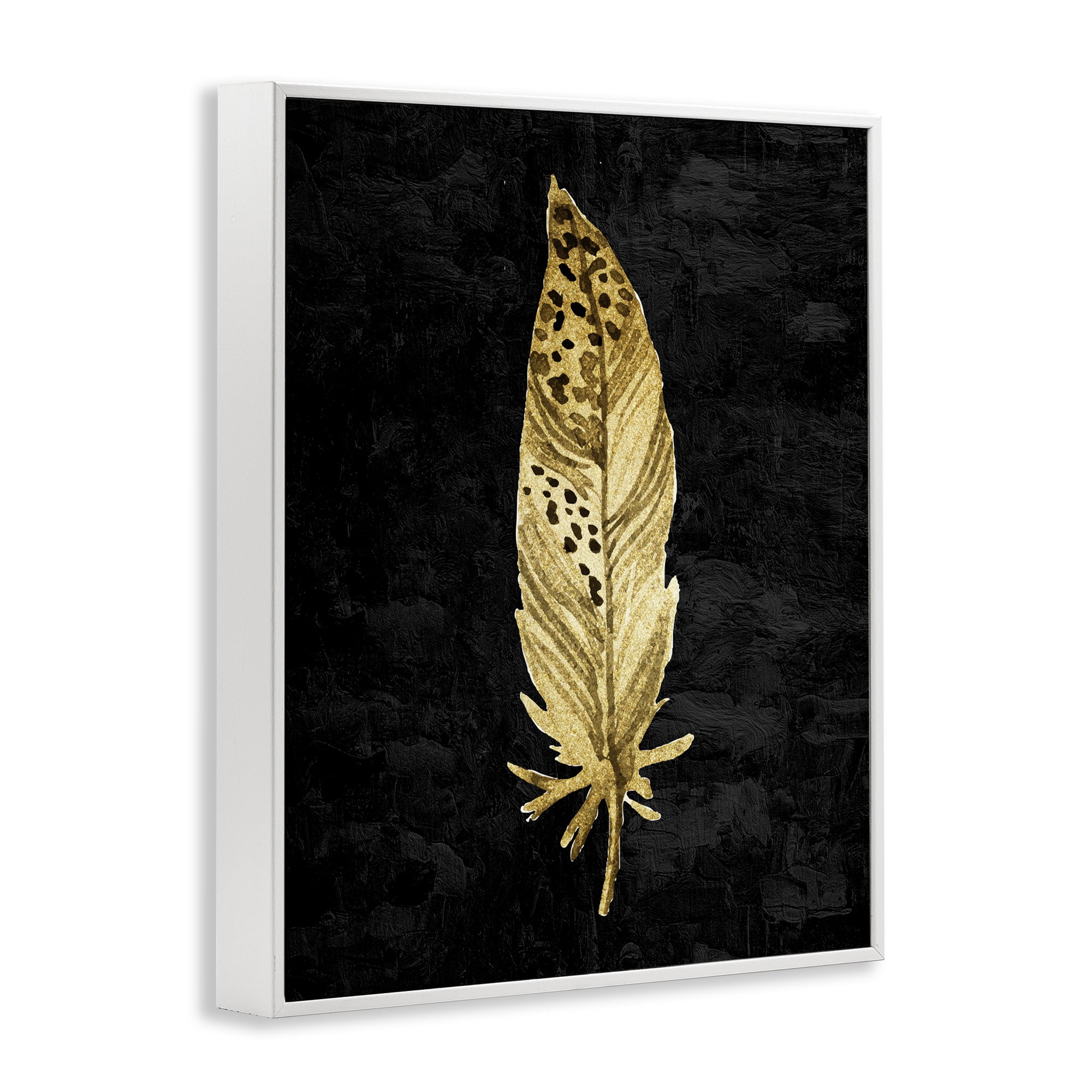 Speckled Feather on Black White Framed Giclee Art, design by Kim Allen