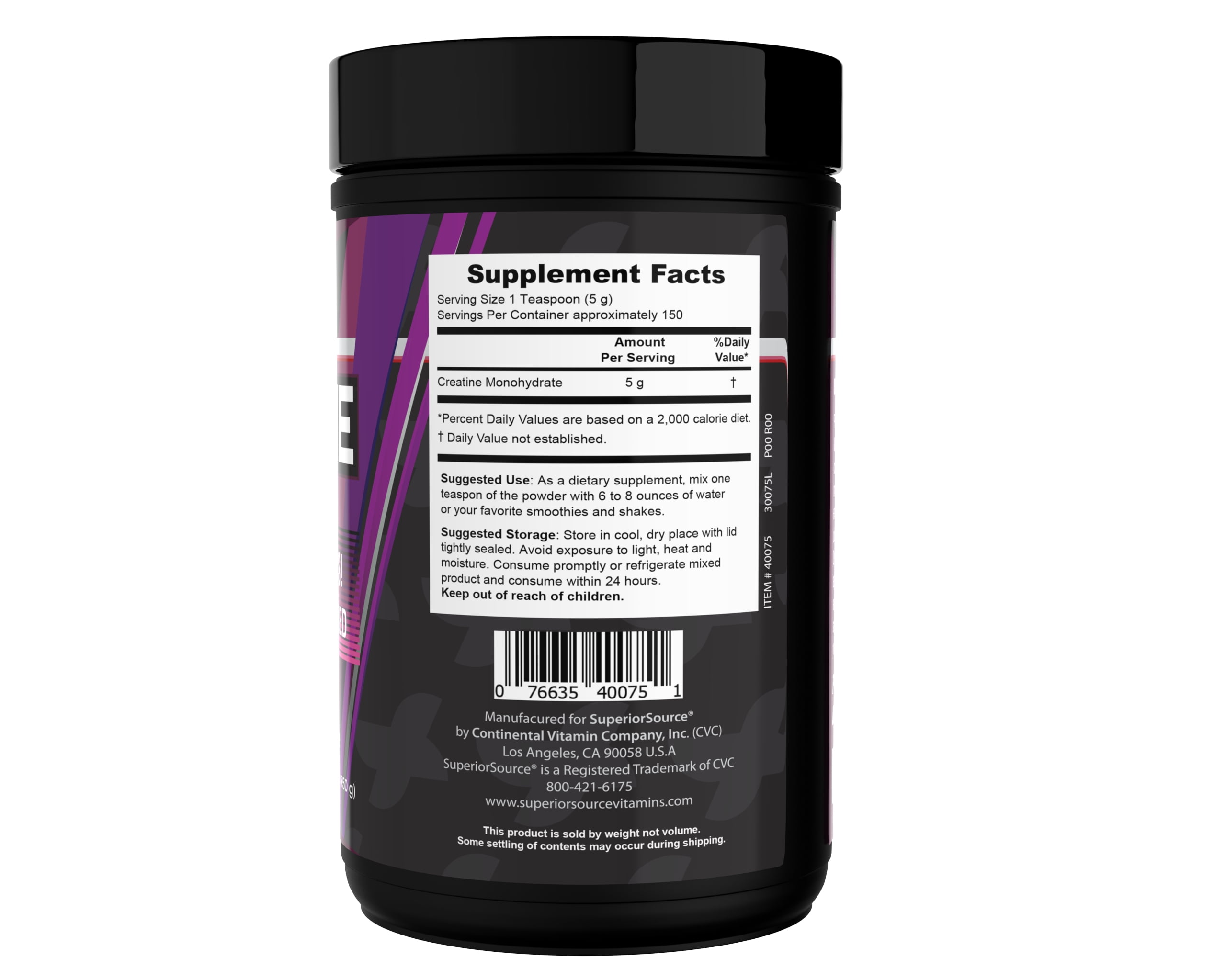 Superior Source Creatine Monohydrate, 750G, 5000mg Per Serv (5g) - 150 Servings, 26.5 oz, Muscle Growth, Enhanced Strength, Supports Post-Workout Recovery, Ideal for High-Intensity Training, Non-GMO
