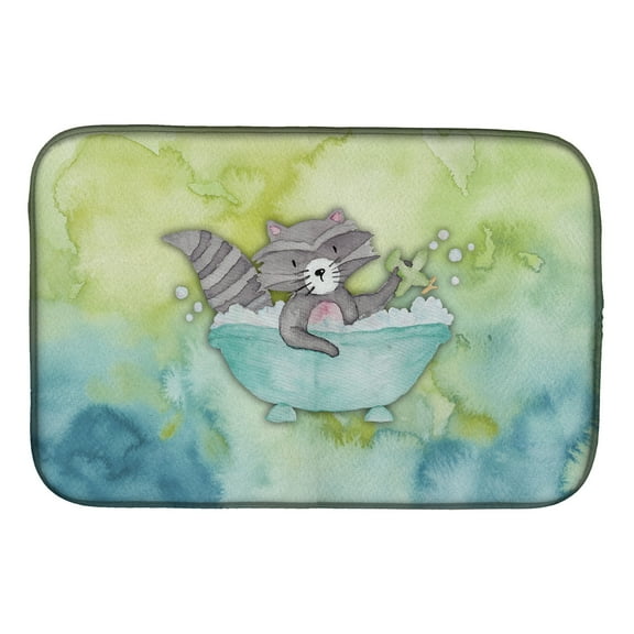 Raccoon Bathing Watercolor Dish Drying Mat