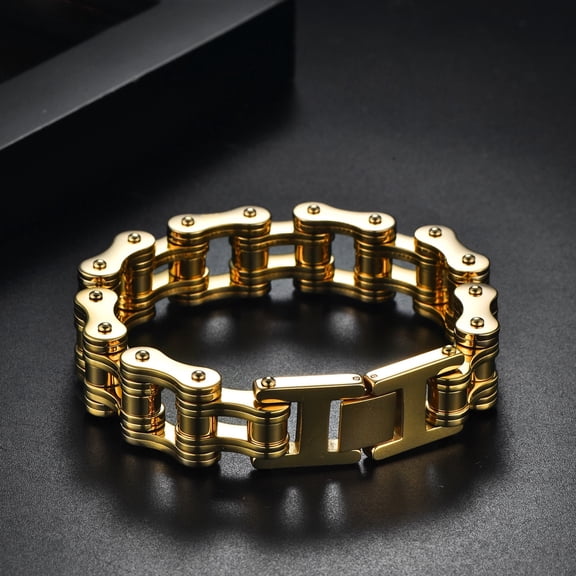 12MM Men's Bracelet Stainless Steel Jewelry ID Bracelets For Men Bangles 18K Gold Plated Chains,8.46'