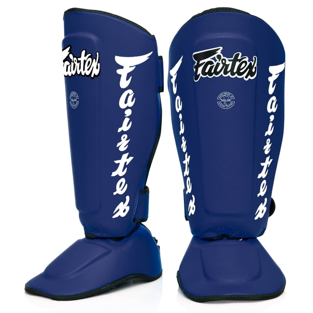 Fairtex SP7 Muay Thai Shin Guards for Men, Women, Kids | Shin Guards Made with Syntek Leather & are Premium, Lightweight & Durable | Detachable shin & Foot Protector- Large, Blue
