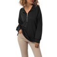 thumbnail image 2 of Qiylii Women Solid Color Sweatshirt, Long Sleeve Lapel Zipper Pullover Tops, 2 of 9