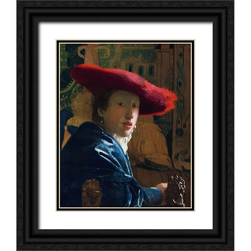 Vermeer, Johannes 15x18 Black Ornate Wood Framed with Double Matting