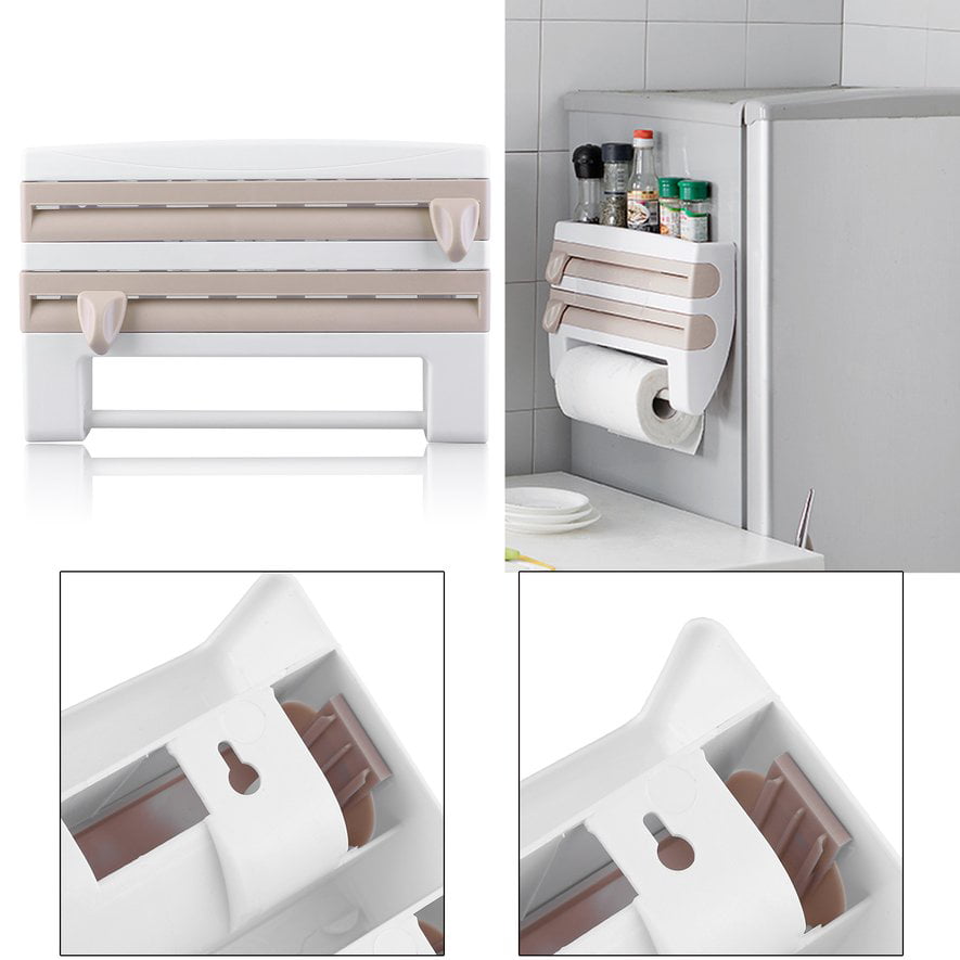 Details about   4 In 1 Kitchen Organiser Paper Towel Holder Cling Film Cutting Tin Foil Storage 