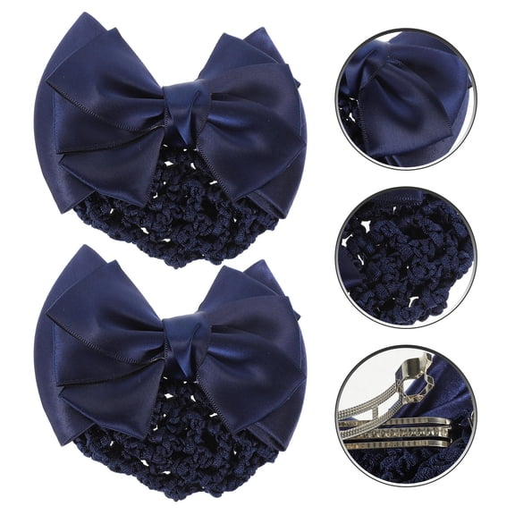 Niceauty 2Pcs Bow Bun Hair Net Dark Blue Metal Durable Hair Accessories for Women Nurse Hotel
