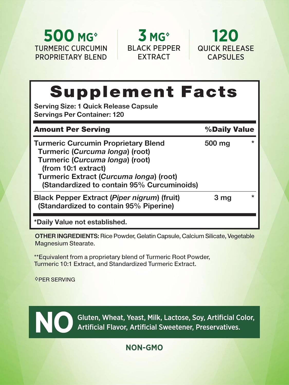 Nature's Truth Turmeric Curcumin Complex 500 mg Plus Black Pepper Extract, 120 Count