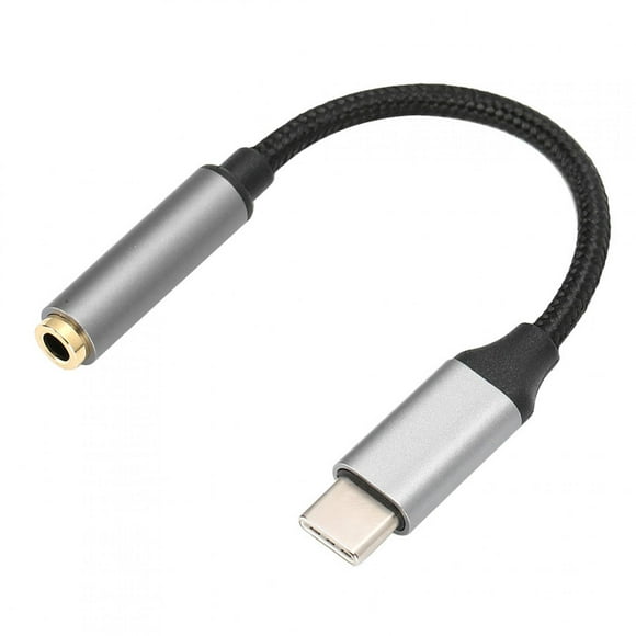 D0101 Puerto adaptador USBC tipo C a conector de audio auxiliar de 3,5 mm Cable para auriculares USB (gris)