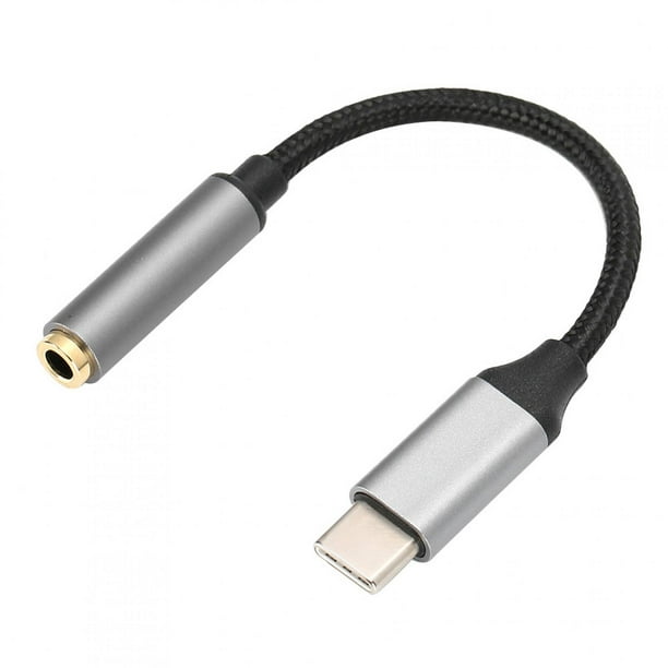 D0101 Puerto adaptador USBC tipo C a conector de audio auxiliar de 3,5 mm Cable para auriculares USB (gris)
