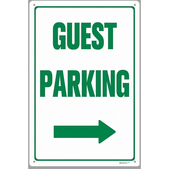 Guest Parking Sign with Right Arrow - 8"x12" Rust Free Aluminum Sign, UV Protected Weatherproof, Green and White Metal Signage